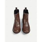 levne Boty Chelsea-dámské vintage hnědé kotníkové boty z umělé kůže chelsea s elastickými bočními panely – ležérní slip-on styl pro podzimní a zimní outfity