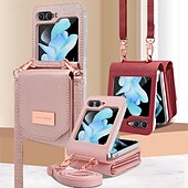 お買い得  サムスン用ケース-電話 ケース 用途 Zフリップ6 Z Flip 5 Z Flip 4 Z Flip 3 バックカバー ストラップ付き カード挿入口 耐衝撃 レトロ風 TPU PUレザー