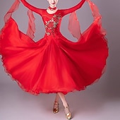 cheap Ballroom Dancewear-Ballroom Competition Dresses Women National Standard Waltz Dancing Clothes Long Sleeve Party Modern Dance Stage Wear Costumes