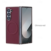 お買い得  サムスン用ケース-電話 ケース 用途 Zフォールド6 Z Fold 5 Z Fold 4 Z Fold 3 バックカバー スタンド付き 磁石バックル ワイヤレス充電をサポート レトロ風 カーボンファイバー 仕上げ