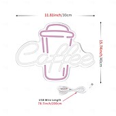 abordables Lampes néon led-enseigne au néon café - rose &amp;néon LED blanc pour café, bar, restaurant, décoration murale alimentée par USB pour chambre, pub, fête d&#039;anniversaire