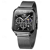 abordables Montres à quartz-nouvelle marque olevs olevs tendance montres pour hommes cadran carré calendrier lumineux des phases de lune multifonction ceinture en maille à trois yeux montre à quartz à phases de lune