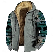 economico felpa con cappuccio da uomo-Per uomo Tribale Vello Felpa con cappuccio Felpe Felpa con cappuccio Manica lunga Felpa con cappuccio Con cappuccio Di tendenza Stampa 3D Abbigliamento di strada Marrone Verde A cordoncino Autunno