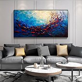 お買い得  抽象画-モダンな抽象的なカラフルな魚の壁アートキャンバス、手描きのカラフルな魚の油絵、キャンバスに描かれた手作りの海の動物のアートワーク、モダンなロールキャンバス（フレームなし）