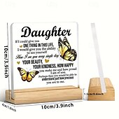 cheap Gifts-Acrylic Plaque with Wooden Base, Meaningful Gift from Son or Daughter to Mom, Commemorative Desk Sign, Thoughtful Keepsake with Wooden Stand