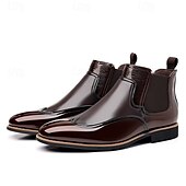levne Boty Chelsea-pánské lakované chelsea boots z umělé kůže – klasický wingtip brogue design pro formální i neformální příležitosti