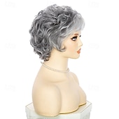 cheap Older Wigs-Short Curly Silver Gray Wigs for White Women Heat Resistant Natural Synthetic Hair Old Ladies Daily Cosplay Full Wigs