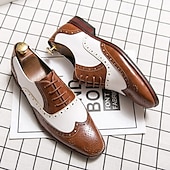 abordables Zapatos Brogue-Zapatos Oxford con punta de ala en marrón y blanco para hombre, zapatos de vestir vintage de cuero genuino inspirados en Gatsby para fiestas, bodas y eventos formales de la década de 1920.