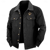 preiswerte Westernhemden für Herren-Herren Kuh-Druck Hemd Westernhemd Cargo-Shirt Langarm Brautkleider schlicht Sport &amp; Natur Ausgehen Herbst Winter Umlegekragen Button-Down Schwarz Armeegrün Khaki