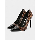 abordables Talons Aiguilles-talons aiguilles imprimé léopard pour femmes – escarpins à bout pointu en cuir verni rouge pour fêtes et événements nocturnes