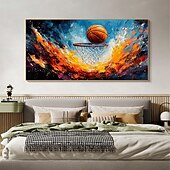 ieftine Picturi Abstracte-Pictură în ulei originală de sport de baschet realizată manual pe pânză artă de perete abstractă jucător de baschet pentru decorarea casei cu cadru întins/fără pictură cu cadru interior