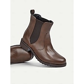 levne Boty Chelsea-dámské vintage hnědé kotníkové boty z umělé kůže chelsea s elastickými bočními panely – ležérní slip-on styl pro podzimní a zimní outfity
