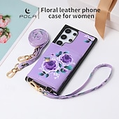 baratos Capa Samsung-telefone Capinha Para S24 Ultra S24 Plus S23 Ultra S23 Plus Capa traseira Com Suporte com cordão com pulseira Retro TPU Couro PU