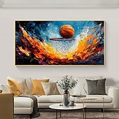 ieftine Picturi Abstracte-Pictură în ulei originală de sport de baschet realizată manual pe pânză artă de perete abstractă jucător de baschet pentru decorarea casei cu cadru întins/fără pictură cu cadru interior