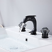 cheap Bathroom Sink Faucets-Rubbed Retro Bronze Animal Dolphin Style Centerset Bathroom Sink Faucet Swivel Basin Tap Double Handle Lever
