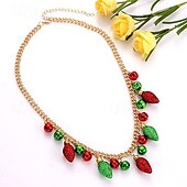 abordables Collar de mujer-Conjunto festivo de collar y pendientes navideños con campanas navideñas y adornos de bombillas brillantes: perfecto para fiestas navideñas
