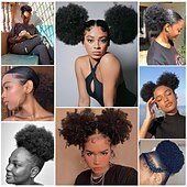 abordables Chignons-Extension de queue de cheval à cordon de serrage afro puff pour femmes noires, postiche en cheveux synthétiques crépus et bouclés pour femmes noires