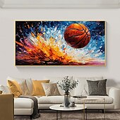 ieftine Picturi Abstracte-Pictură în ulei originală de sport de baschet realizată manual pe pânză artă de perete abstractă jucător de baschet pentru decorarea casei cu cadru întins/fără pictură cu cadru interior