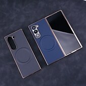 お買い得  サムスン用ケース-電話 ケース 用途 Zフォールド6 Z Fold 5 Z Fold 4 Z Fold 3 バックカバー スタンド付き 磁石バックル ワイヤレス充電をサポート レトロ風 カーボンファイバー 仕上げ