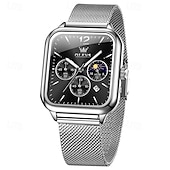abordables Montres à quartz-nouvelle marque olevs olevs tendance montres pour hommes cadran carré calendrier lumineux des phases de lune multifonction ceinture en maille à trois yeux montre à quartz à phases de lune