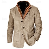 levne Faux semišové bundy-Pánské Rüzgarlık Bunda z umělého semiše Westernová kožená bunda Denní Dovolená Zahřívací Fleece límec Bez fleece podšívky Podzim zima Bez vzoru Módní Šik ven Kapuce Standardní Hnědá Khaki Šedá Saka