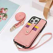 abordables Carcasas iPhone-teléfono Funda Para iPhone 16 Pro Max Plus iPhone 15 Pro Max Plus iPhone 14 13 12 Pro Max Plus iPhone 14 Pro Max iPhone 13 12 Pro Max Funda Trasera con Soporte Espejo con cordón Retro TPU Cuero de PU