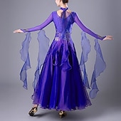 cheap Ballroom Dancewear-Ballroom Competition Dresses Women National Standard Waltz Dancing Clothes Long Sleeve Party Modern Dance Stage Wear Costumes
