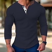 olcso Alkalmi Henley póló-Férfi Póló Gofri Henley ing Henley ing Tee Top Hosszú ujjú ing Sima Henley Utca Vakáció Hosszú ujj Ruházat Poliészter Divat Dizájn Alap