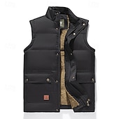 halpa Gilets-Miesten Tikattu liivi Päivittäin Vapaa-aika Syystalvi Tasku Polyesteri Mukava Yhtenäinen väri Vetoketju Stand-kaula-aukko Musta Khaki Armeijan vihreä Tumman sininen Liivi