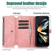 baratos Capa Samsung-telefone Capinha Para Dobra Z 6 Z Fold 5 Z Fold 4 Z Fold 3 Capa traseira Com Suporte Zíper com cordão Retro TPU Couro PU