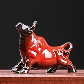 preiswerte Statuen-chinesische Feng Shui Keramik-Stierfigur - Wohlstand anziehende Büffelstatue, Schreibtisch-Dekor, Tierkreis-Tier-Handarbeit, nicht elektrisches Sammlerstück