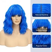 economico Parrucche di Carnevale-parrucca con frangia parrucche corte ondulate per donne lunghezza spalle parrucche caschetto riccio parrucche sintetiche resistenti al calore per feste di natale parrucche cosplay uso quotidiano per