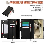 cheap Samsung Cases-Phone Case For S24 S24 Ultra Plus S23 S22 S21 S20 Ultra Plus FE Wallet Case with Stand Holder Magnetic with Lanyard Retro TPU PU Leather