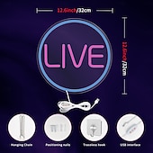 ieftine Lumini Neon LED-lumini cu neon live, lumini cu neon cu led live, lumini cu LED rotunde pentru jucători - semn cool de streaming/înregistrare live pentru studio, perete, dormitor, decor sala de jocuri