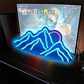 abordables Lampes néon led-Panneau lumineux au néon avec coucher de soleil sur la montagne, applique murale à LED à intensité variable alimentée par USB pour chambre à coucher, chambre d&#039;enfant &amp;décoration de salon