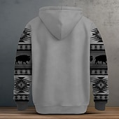 economico felpa con cappuccio da uomo-Per uomo Tribale Vello Felpa con cappuccio Felpe Felpa con cappuccio Manica lunga Felpa con cappuccio Con cappuccio Di tendenza Stampa 3D Abbigliamento di strada Marrone Verde A cordoncino Autunno