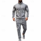 お買い得  トラックスーツ-男性用 トラックスーツ ジョギングスーツ 2個 カジュアル 秋 長袖 高通気性 ソフト フィットネス ジムトレーニング ランニング スポーツウェア アクティブウェア カラーブロック ブラック イエロー アーミーグリーン