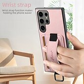זול מארז סמסונג-טלפון מגן עבור S24 Ultra Plus S23 Ultra Plus S22 Plus Ultra S25 Ultra כיסוי אחורי עם מעמד עם רצועת יד חריץ לכרטיס רטרו TPU PC עור PU