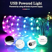abordables Guirlandes lumineuses USB-Guirlande lumineuse magique à LED RVB contrôlée par application, guirlande lumineuse USB avec télécommande, synchronisation de musique Bluetooth pour Noël, mariage, anniversaire en extérieur