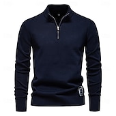 preiswerte Herren Elite Pullover &amp; Cardigans-Herren Pullover Reißverschluss-Pullover Gerippt Stricken Normale Oberteile Reißverschluss Einfarbig Gerollter Kragen Strickware Täglich Outdoor Sport &amp; Outdoor Bekleidung Frühling &amp; Herbst Schwarz