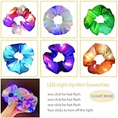 baratos Acessórios para festa-6 peças de scrunchies com luzes de LED - elásticos de cabelo vibrantes para mulheres &amp;meninas coloridas brilham no escuro com vários modos de luz acessório de moda perfeito para o natal &amp;festas de