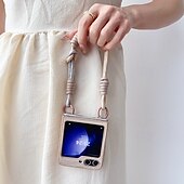 お買い得  サムスン用ケース-電話 ケース 用途 サムスンのギャラクシー Zフリップ6 Z Flip 5 Z Flip 4 Z Flip 3 バックカバー リストストラップ付き 耐衝撃 レトロ風 繊維 TPU