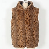 cheap Men's Vest-Men's Vest Faux Fur Gilet Daily Date Vacation Fashion Casual Fall &amp; Winter Keep Warm Polyester Comfortable Leopard Print Cardigan Stand Collar Regular Fit White Yellow Brown Vest