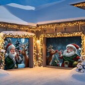 olcso Karácsonyi garázskapu burkolatok-karácsonyi ajtódíszek garázsajtó burkolat Mikulás cukorka nád karácsony kültéri transzparens nagy háttér nyaralóhoz fali díszek Rudolf a vörös orrú rénszarvas