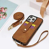 abordables Carcasas iPhone-teléfono Funda Para iPhone 16 Pro Max Plus iPhone 15 Pro Max Plus iPhone 14 13 12 Pro Max Plus iPhone 14 Pro Max iPhone 13 12 Pro Max Funda Trasera con Soporte Espejo con cordón Retro TPU Cuero de PU