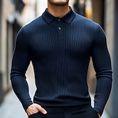cheap Men&#039;s Classic Polo-Men&#039;s Polo Shirts Rib Knit Top Business Casual Ribbed Polo Collar Long Sleeve Fashion Basic Solid Color Knitting Fall Winter Regular Fit White Navy Blue Army Green Gray Polo Shirts