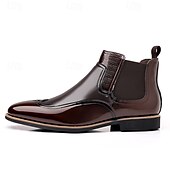 levne Boty Chelsea-pánské lakované chelsea boots z umělé kůže – klasický wingtip brogue design pro formální i neformální příležitosti