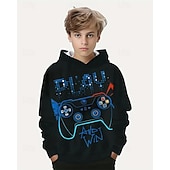 billiga Pojkens 3D Sporter &amp; Spel-Pojkar 3D Grafisk Spel Huvtröja Långärmad Vår Höst Mode Streetwear Barn 4-12 år Huva Utomhus Ledigt Dagligen Normal