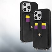 abordables Carcasas iPhone-teléfono Funda Para iPhone 16 Pro Max Plus iPhone 15 Pro Max Plus iPhone 14 13 12 Pro Max Plus iPhone 14 Pro Max iPhone 13 12 Pro Max Funda Trasera con Soporte Espejo con cordón Retro TPU Cuero de PU