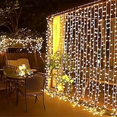 abordables Enchufe eléctrico-Luces de String Cortina 3x3M 300 LED 31V Calor Blanco 8 Modos Seguras para Decoración de Boda y Jardín